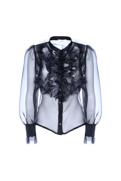 SO ALLURE - CAMICIA ROUCHES ORGANZA NERA - foto 1