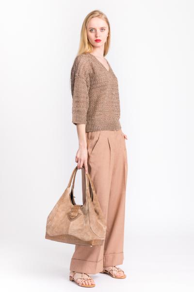 PESERICO - TERRACOTTA LUREX PINSTRIPE CROP PANTS