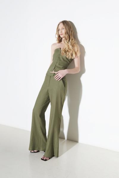 SO ALLURE - MILITARY GREEN LINEN BLEND PALAZZO PANTS