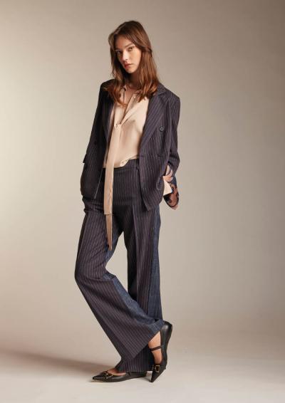 KARTIKA - BLUE PINSTRIPE TROUSERS WITH JEANS INLAY