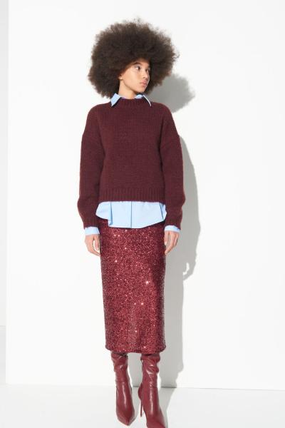 SO ALLURE - BURGUNDY SEQUIN MIDI TUBE SKIRT